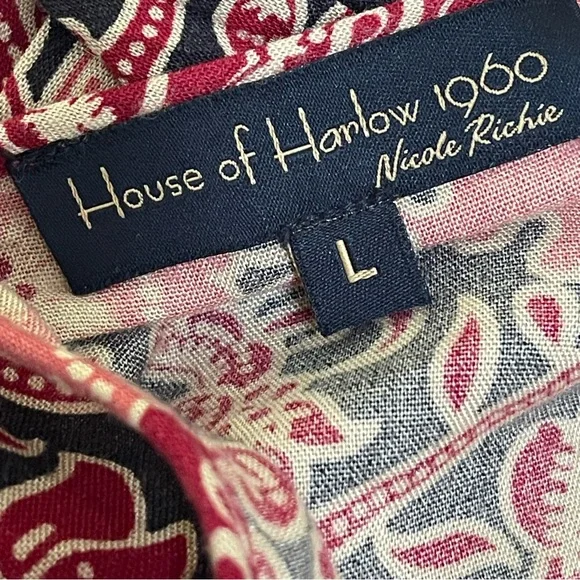 House of Harlow 1960 Jaipur Print Boho Abstract Floral Blouse Top Sz L Black Red - Picture 12 of 16
